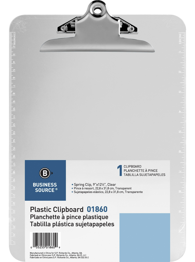 Sparco Transparent Clipboard, 9 X 12-1/2 in, Molded Plastic, Clear, Item Number 1314066