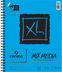 Canson XL Mixed Media Paper Pad, 98 lb, 9 x 12 Inches, 60 Sheets Item Number 1329702