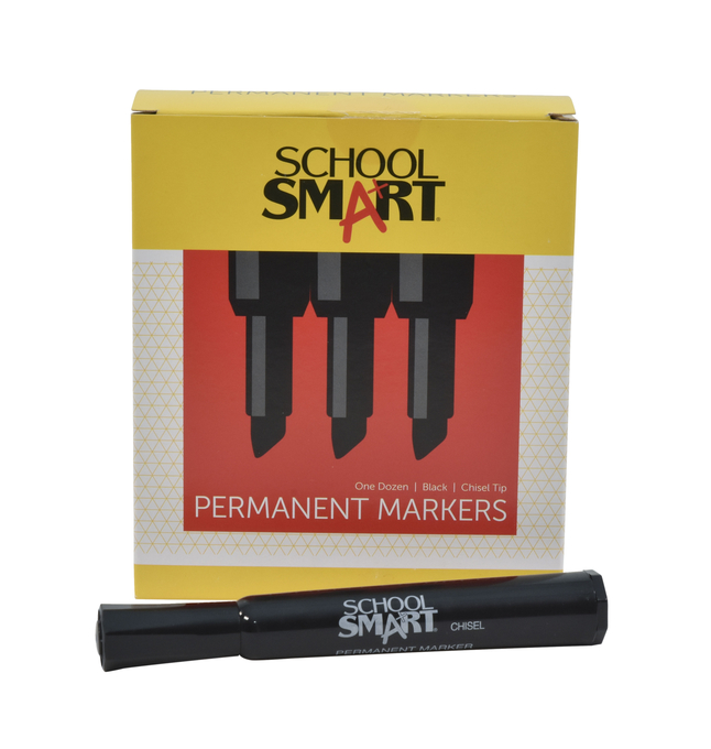 School Smart Permanent Markers Black Pack of 12 Broad Chisel Tips 