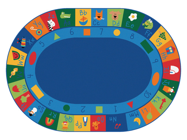 Carpets For Kids Blocks Learning Rug, 6 Feet 9 Inches x 9 Feet 5 Inches, Oval, Multi-Color, Item Number 1365778
