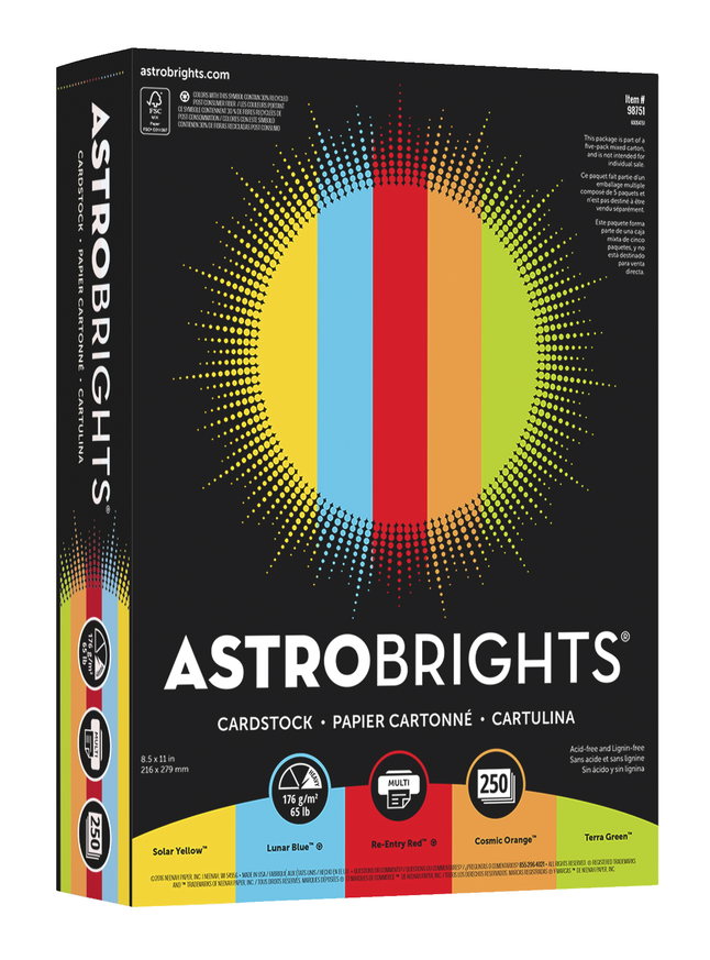 Astrobrights Mixed Carton Cardstock, 81/2 x 11 Inch, 65 lb, Assorted