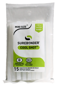 Surebonder Cool Shot Mini Glue Sticks, 4 Inches, Clear, Pack of 15, Item Number 1381028