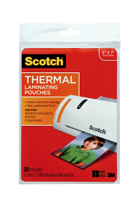 Scotch Thermal Laminating Pouch, 5 x 7 Inches, 5 mil Thick, Pack of 20, Item Number 1388776