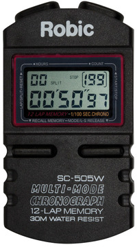 Robic SC-505W Multi-Mode Chronograph Stopwatch, 12 Lap Memory, Black, Item Number 1392172