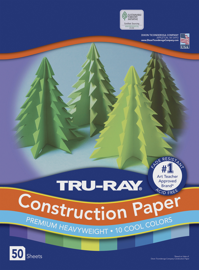 Tru-Ray Sulphite Construction Paper, 12x18 Inches, Assorted Standard  Colors, Pack of 50
