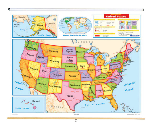 Nystrom Early Learning United States Physical Wall Map On Roller With