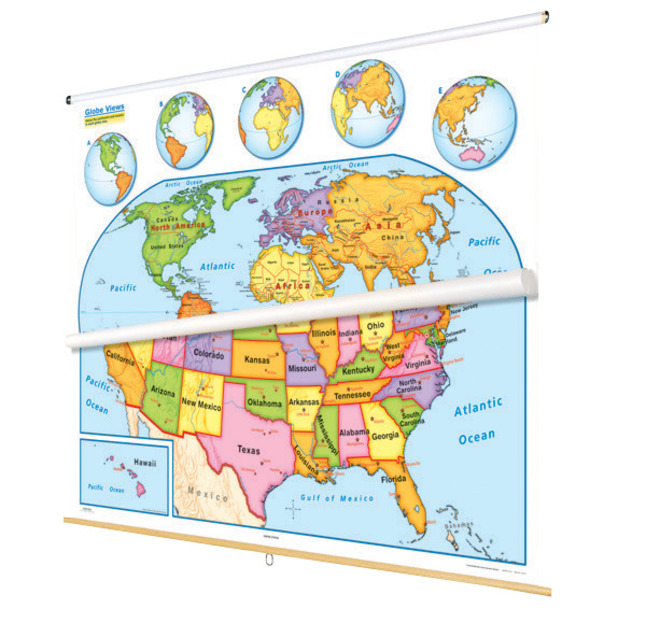 Nystrom Physical Landscape Laminated World Desk Map 2-Sided Homeschool Classroom 