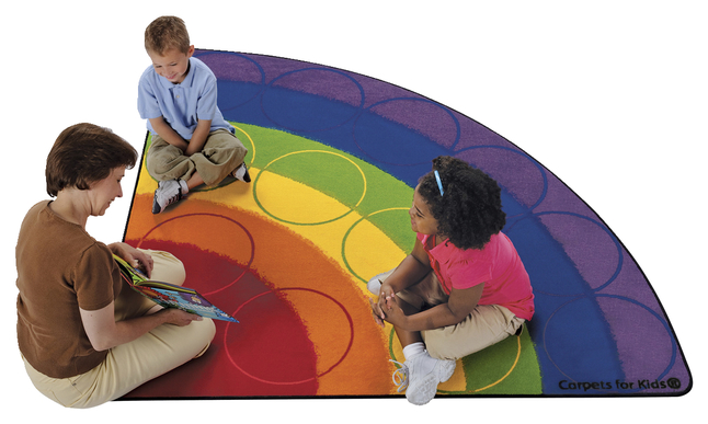 Carpets for Kids Rainbow Rows Corner Carpet, 6 Feet Radius, Multicolored, Item Number 1398297