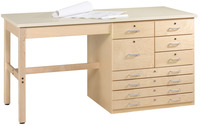 Diversified Woodcrafts Planning and Layout Bench with Drawers, 72 x 30 x 37 Inches, Almond Colored Plastic Laminate Top, Item Number 1399907