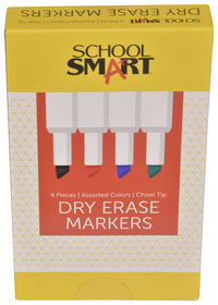 School Smart Dry Erase Marker, Chisel Tip, Assorted Colors, Pack of 4 Item Number 1400750