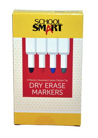 School Smart Low Odor Non-Toxic Dry Erase Marker, Bullet Tip, Assorted, Set of 4 Item Number 1402628