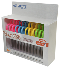 Westcott For Kids Antimicrobial Pointed Scissors with Rack, 5 Inches, Pack of 12, Item Number 1403093