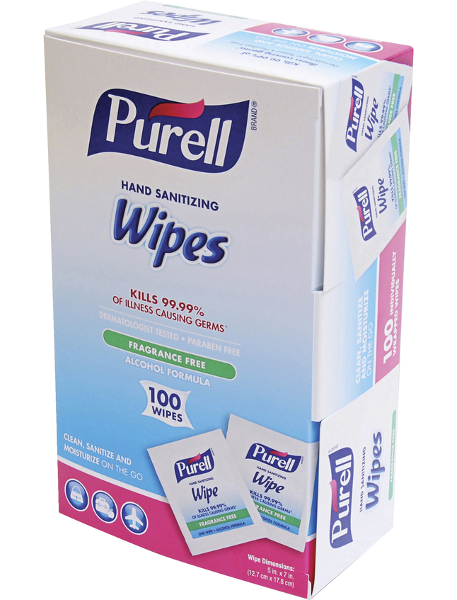 Purell Antimicrobial Sanitizing Hand Wipe, Clear, Pack of 100, Item Number 1412436