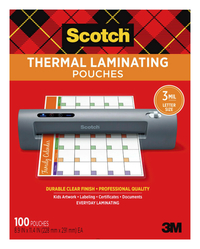 Scotch Thermal Laminating Pouch, 8-9/10 x 11-2/5 Inches, 3 mil Thick, Pack of 100 Item Number 1438680