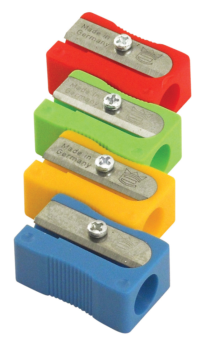 Red Yellow & Green Blue 4 Plastic Coloured Single Hole Pencil Sharpeners 