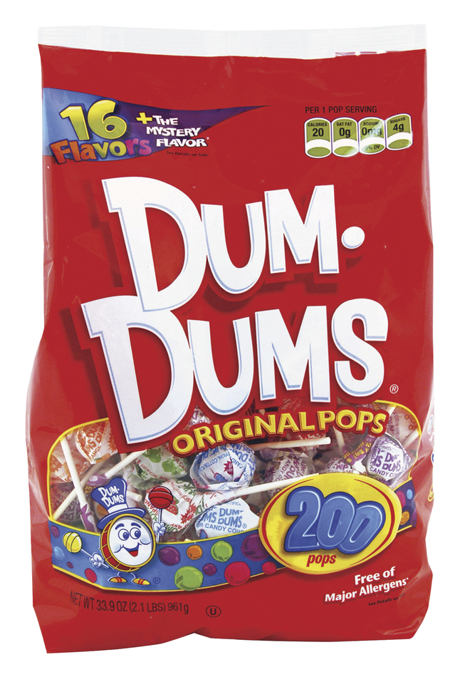 Dum Dums Original Pops Candy, Assorted Colors, Pack of 200, Item Number 1446195