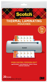 Scotch Thermal Laminating Pouch, 8-9/10 x 14-2/5 Inches, 3 mil Thick, Pack of 20 Item Number 1462979