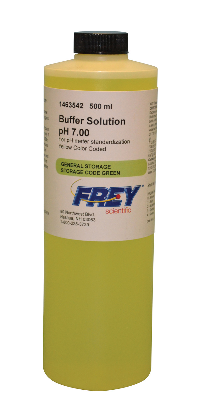 Frey Scientific Buffer Solution, pH 7.0, Yellow, 500 mL, Item Number 1463542