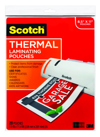 Scotch Thermal Laminating Pouch, 8-9/10 x 11-2/5 Inches, 3 mil Thick, Pack of 20, Item Number 1465296