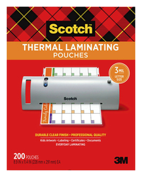 Scotch Thermal Laminating Pouch, 8-9/10 x 11-2/5 Inches, 3 mil Thick, Pack of 200 Item Number 1465297