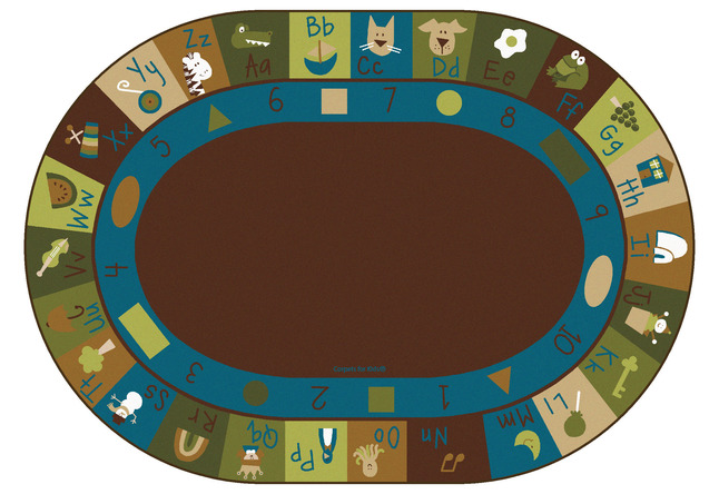 Carpets for Kids Learning Block Carpet, 8 Feet 3 Inches x 11 Feet 8 Inches, Oval, Nature Colors, Brown, Item Number 1468369