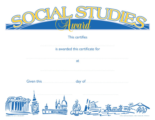 Hammond & Stephens Raised Print Social Studies Recognition Award, 11 x 8-1/2 inches, Pack of 25, Item Number 2103107