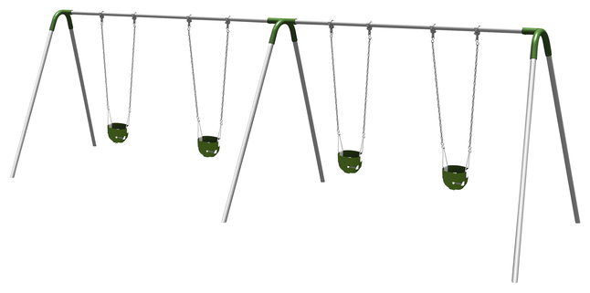 UltraPlay Bipod Double Bay Swing With Galvanized Frame, 2 Strap Seats -2 Tot Seats, Green Yoke Connectors, 198 x 96 x 96 inches, Item Number 1478767