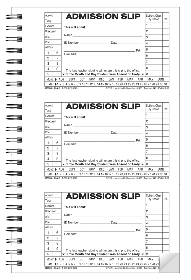 School & Hall Passes and Tardy Slips, Item Number 1481892