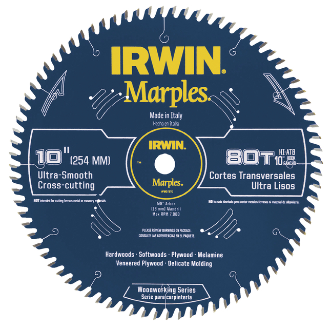 Irwin 10 deg Alternative Top Bevel Cross Cut Carbide Saw Blade, 12 in, 60  tpi
