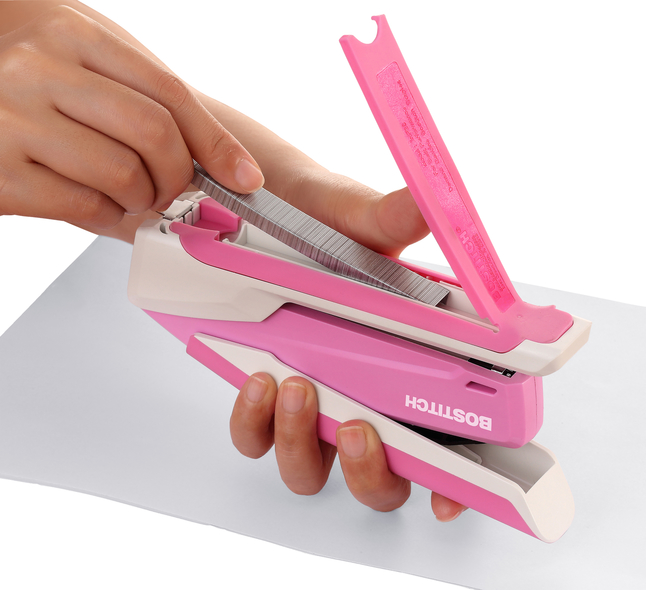 Bostitch inCOURAGE Compact Desktop Stapler, 20 Sheet Capacity, Pink/White