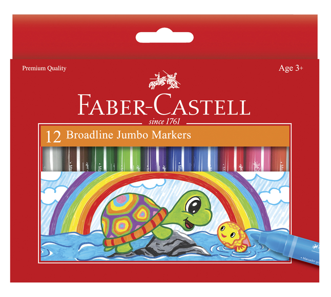 Faber-Castell Jumbo Washable Markers, Broadline, Assorted Colors, Set of 12