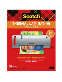Scotch Thermal Laminating Pouch, 8-9/10 x 11-2/5 Inches, 5 mil Thick, Pack of 50 Item Number 1494665
