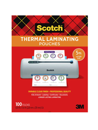 Scotch Thermal Laminating Pouch, 8-9/10 x 11-2/5 Inches, 5 mil Thick, Pack of 100 Item Number 1494667