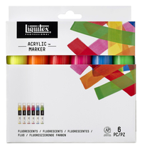 Liquitex Professional Wide Tip Paint Markers, Assorted Fluorescent Colors, Set of 6 Item Number 1496023