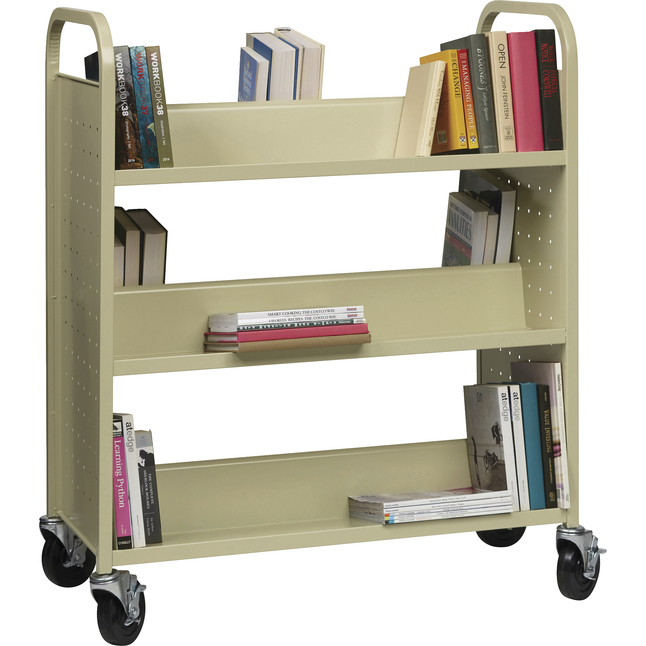 Lorell Double-sided 6-shelf Book Cart, Slanted, 36 x 19 x 46 Inches, Putty, Item Number 1497710