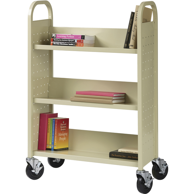 Lorell Single-sided 3-shelf Book Cart, Slanted, 39 x 14 x 46 Inches, Putty, Item Number 1497712