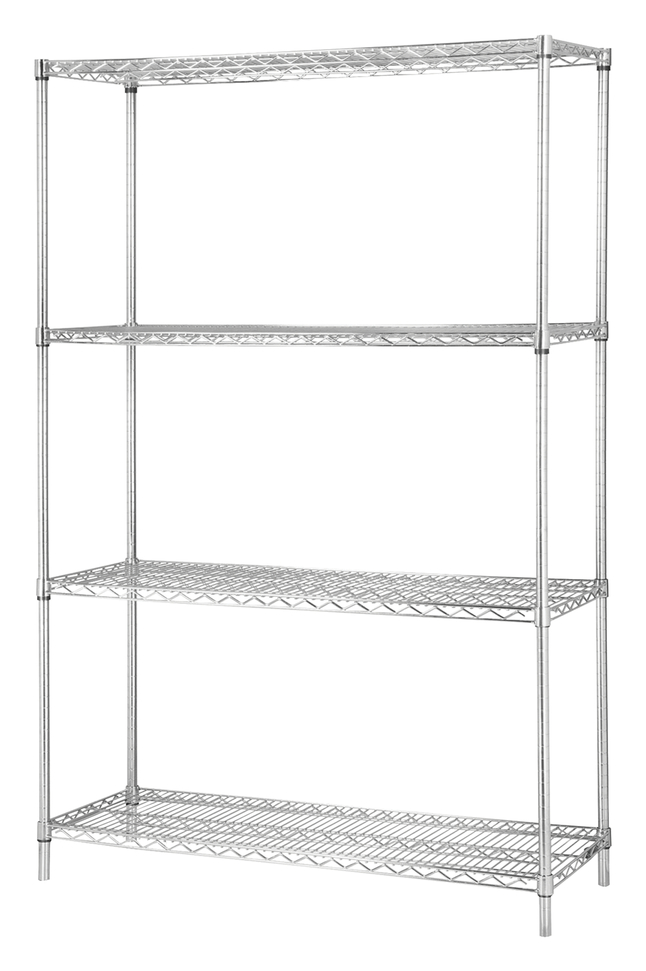 Lorell Industrial Chrome Wire Shelving Starter Kit 4 Shelf Post 48 X 24 Inches Chrome