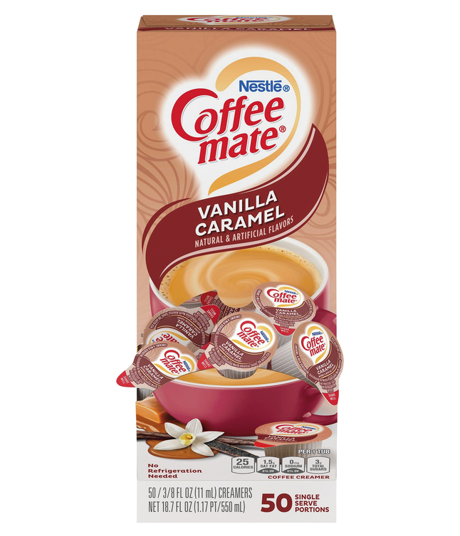 Coffee-mate Vanilla Caramel Liquid Creamers, 50 Per Box, Item Number 1536984