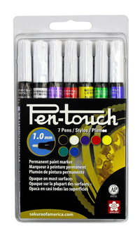 Sakura PenTouch Permanent Paint Markers, 1 Millimeter Fine Tip, Assorted Colors, Set of 7 Item Number 1537469