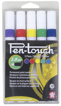 Sakura Pentouch Paint Marker, Medium Tip, Assorted Basic Colors, Set of 5 Item Number 1537471