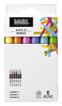 Liquitex Professional Fine Tip Paint Markers, Assorted Vibrant Colors, Set of 6 Item Number 1540280