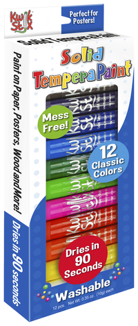 Pencil Grip Kwik Stix Solid Tempera Paints, Original Size, Assorted Colors, Set of 12 Item Number 1546512