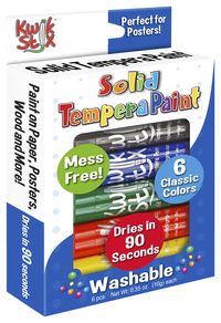 Pencil Grip Kwik Stix Solid Tempera Paints, Original Size, Assorted Colors, Set of 6 Item Number 1546619