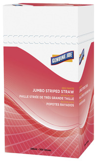 Genuine Joe Jumbo Striped Straws, 7-3/4 inches, Red/White, Pack of 500, Item Number 1561219