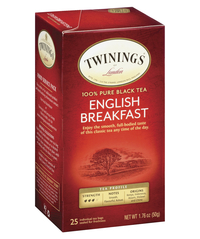 Twinings English Breakfast Black Tea, 1.76 oz, Pack of 25, Item Number 1561553