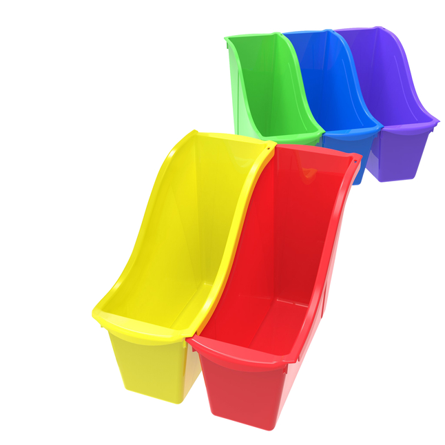 Storex Interlocking Book Bins 5 1/3 W x 14 1/3 L x 7 H 5 Color Set for Classroom Office Daycare Plastic 