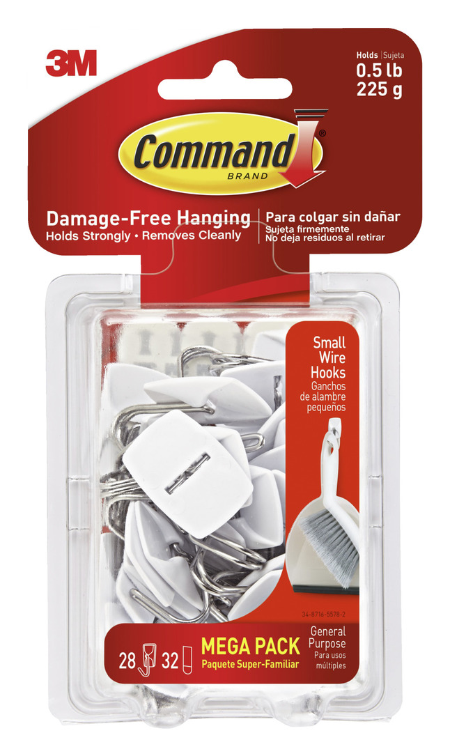 Command Wire Hooks and Adhesive Strips, 28 Hooks with 32 Strips