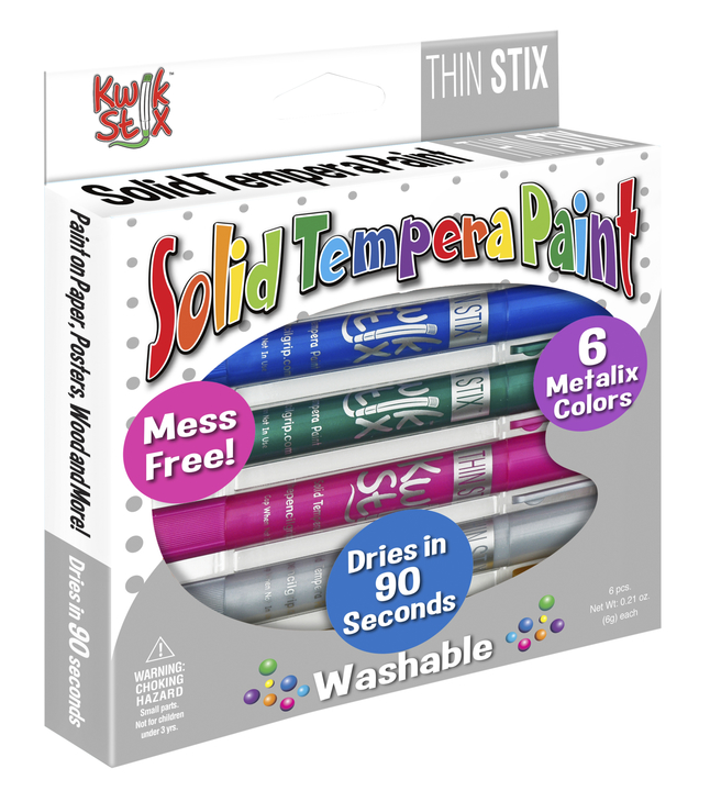 Pencil Grip Kwik Stix Solid Tempera Paints, Thin Size, Metallic Colors, Set  of 6
