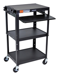 Luxor Adjustable Height Steel AV Cart with Keyboard Tray, 24 x 18 x 24 to 42 Inches, Item Number 1574548