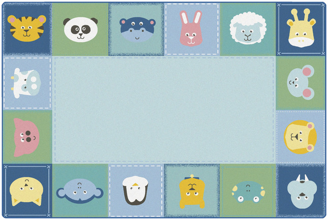 Carpets for Kids KIDSoft Baby Animals Border Rug, 8 x 12 Feet, Rectangle, Blue, Item Number 1576129